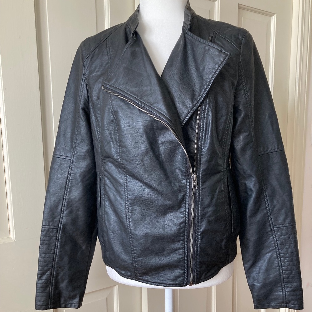 RuffHewn Faux Black Leather Motorcycle Jacket size S